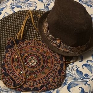 New Era Brown Hat and Embroidered Bag Set